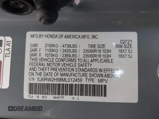 2021 Honda CR-V EX with VIN 5J6RW2H58ML012459, listed as a IAAI auction lot 41765270 with 48,359 mi miles and . Bid and sale history available at carsss.com. Image 9.