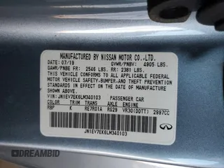 2020 Infiniti Q60 Luxe with VIN JN1EV7EK6LM340103, listed as a Copart auction lot 52420885 with 81,055 mi miles and Salvage Title. Bid and sale history available at carsss.com. Image 12.