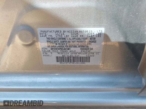 2014 Nissan Versa SV with VIN 3N1CN7AP0EL841381, listed as a IAAI auction lot 42016744 with 137,699 mi miles. Bid and sale history available at carsss.com. Image 9.