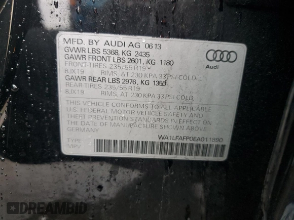 2014 Audi Q5 Premium Plus with VIN WA1LFAFP0EA011890, listed as a Copart auction lot 52443655 with 175,067 mi miles and Clean Title. Bid and sale history available at carsss.com. Image 14.