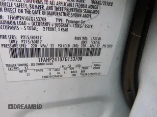 2007 Ford Five Hundred SEL with VIN 1FAHP24107G153708, listed as a IAAI auction lot 42088321 with 179,345 mi miles. Bid and sale history available at carsss.com. Image 1.