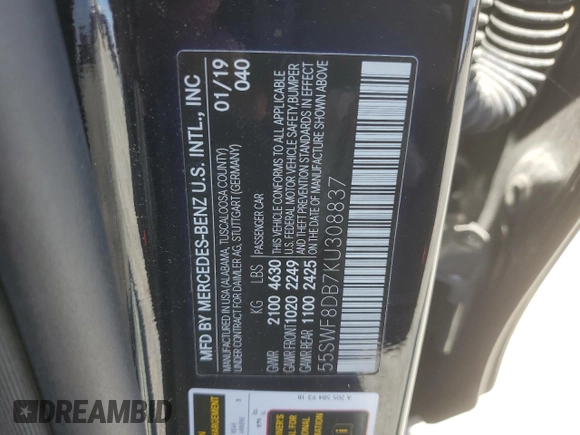 2019 Mercedes-Benz C 300 с VIN 55SWF8DB7KU308837, выставлен на аукционе Copart как лот 57505405 с пробегом 71 003 миль миль и Списание • Salvage title. История ставок и продаж доступна на DreamBid. Изображение 12.