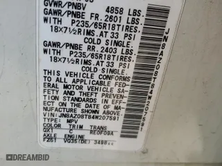 2004 Nissan Murano SL with VIN JN8AZ08T84W207591, listed as a Copart auction lot 89176425 with 182,127 mi miles and Salvage Title. Bid and sale history available at carsss.com. Image 13.