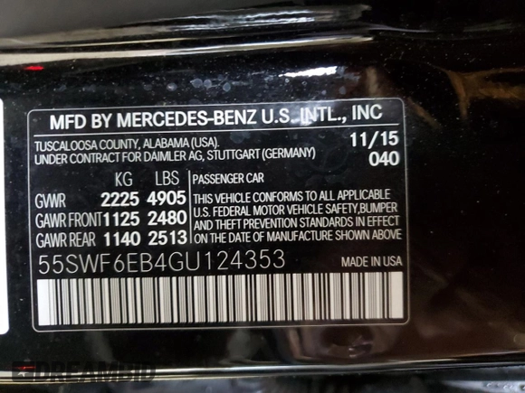 2016 Mercedes-Benz C 450 AMG with VIN 55SWF6EB4GU124353, listed as a Copart auction lot 61835685 with 85,125 mi miles and Salvage title. Bid and sale history available at DreamBid. Image 13.