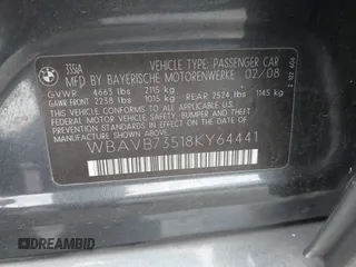 2008 BMW 3 Series 335i with VIN WBAVB73518KY64441, listed as a IAAI auction lot 42066541 with 155,868 mi miles and . Bid and sale history available at DreamBid. Image 9.