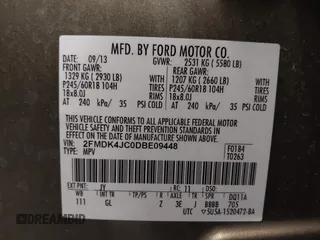 2013 Ford Edge SEL with VIN 2FMDK4JC0DBE09448, listed as a IAAI auction lot 41851293 with 166,501 mi miles. Bid and sale history available at carsss.com. Image 9.