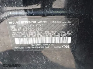 2024 Mitsubishi Mirage ES with VIN ML32AUHJ3RH005771, listed as a IAAI auction lot 41794179 with 10,879 mi miles. Bid and sale history available at carsss.com. Image 9.