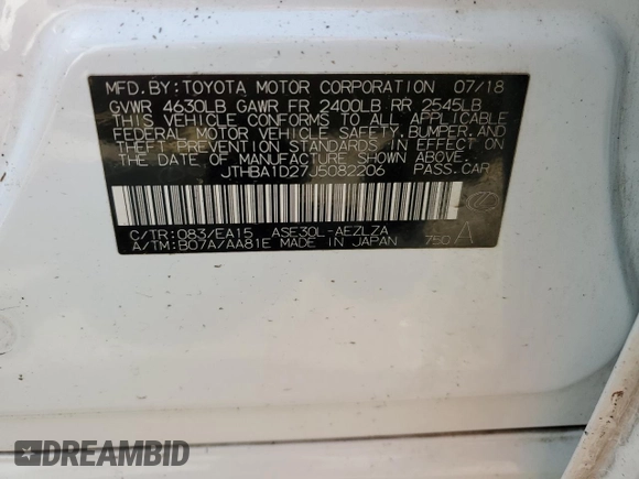 2018 Lexus IS 300 with VIN JTHBA1D27J5082206, listed as a Copart auction lot 52664685 with 41,534 mi miles and Salvage title. Bid and sale history available at DreamBid. Image 15.