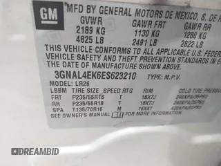 2014 Chevrolet Captiva Sport LTZ with VIN 3GNAL4EK6ES623210, listed as a IAAI auction lot 41758488 with 131,669 mi miles. Bid and sale history available at carsss.com. Image 9.