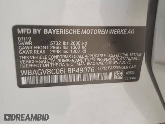 2020 BMW 8 Series M850i with VIN WBAGV8C06LBP49076, listed as a Copart auction lot 78481914 with 55,276 mi miles and Salvage Title. Bid and sale history available at DreamBid. Image 13.