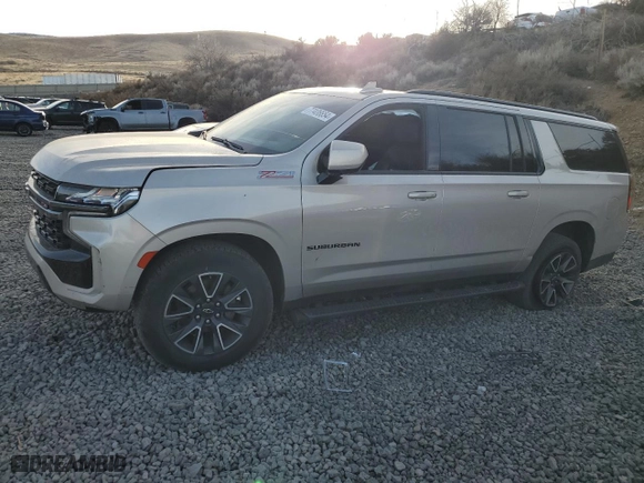 2021 Chevrolet Suburban Z71 with VIN 1GNSKDKD8MR462700, listed as a Copart auction lot 77406654 with 54,864 mi miles and Salvage Title. Bid and sale history available at carsss.com. Image 1.
