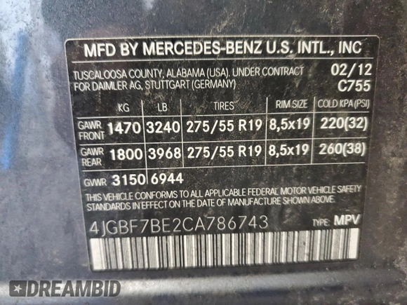 2012 Mercedes-Benz GL-Class GL 450 with VIN 4JGBF7BE2CA786743, listed as a Copart auction lot 74505554 with 233,535 mi miles and Salvage Title. Bid and sale history available at carsss.com. Image 14.