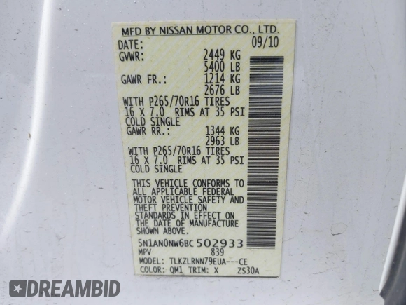 2011 Nissan Xterra S z VIN 5N1AN0NW6BC502933, wystawiony jako IAAI lot #42070018 z przebiegiem 97 988 mil mil oraz . Historia ofert i sprzedaży dostępna na DreamBid. Obrazek 9.