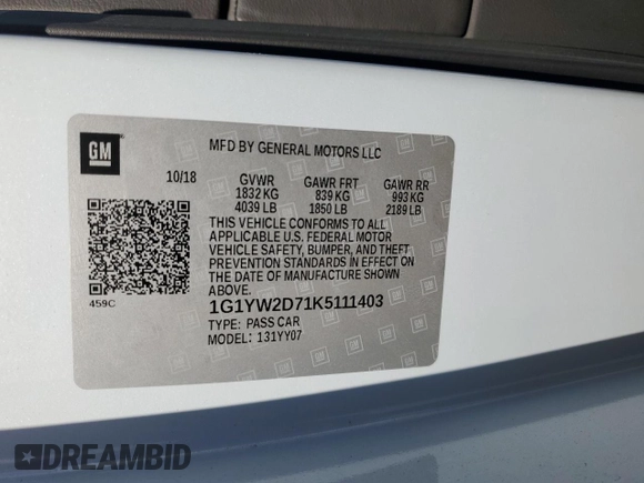 2019 Chevrolet Corvette Grand Sport 1LT z VIN 1G1YW2D71K5111403, wystawiony jako Copart lot #89286215 z przebiegiem 60 012 mil mil oraz Szkoda całkowita • Salvage title. Historia ofert i sprzedaży dostępna na DreamBid. Obrazek 12.