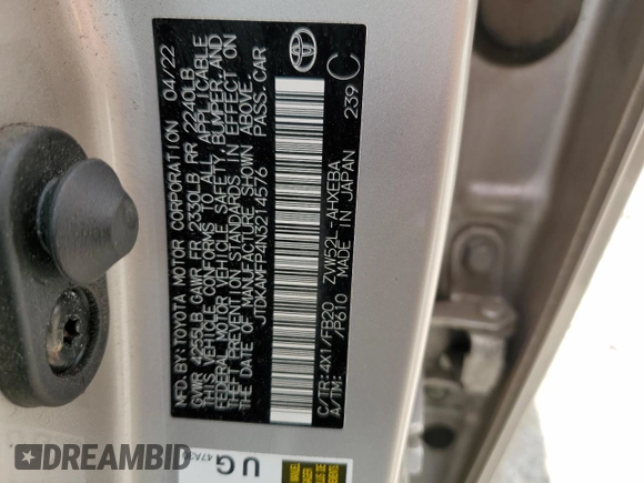 2022 Toyota Prius LE with VIN JTDKAMFP4N3214576, listed as a Copart auction lot 61904875 with 49,268 mi miles and Salvage title. Bid and sale history available at DreamBid. Image 12.