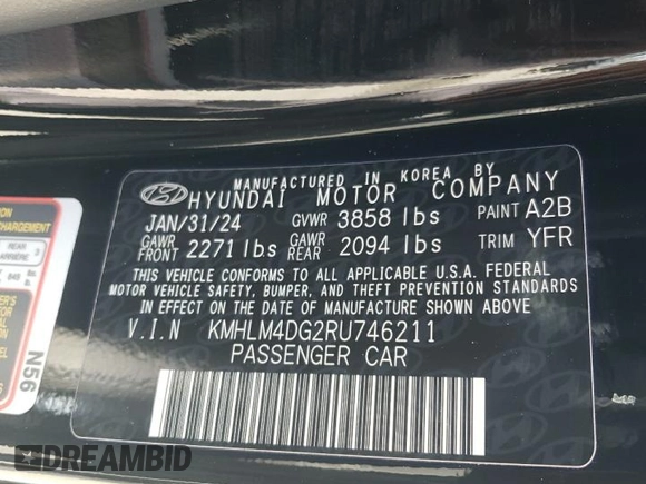 2024 Hyundai Elantra SEL with VIN KMHLM4DG2RU746211, listed as a Copart auction lot 54184085 with 4,783 mi miles and Salvage Title. Bid and sale history available at DreamBid. Image 12.