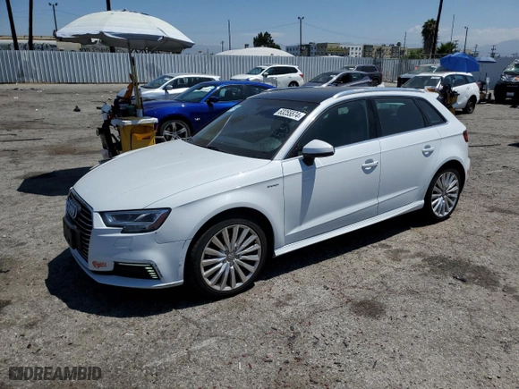 2017 Audi A3 Sportback e-tron Premium Plus with VIN WAUTPBFF5HA131797, listed as a Copart auction lot 63255574 with 54,446 mi miles and Salvage Title. Bid and sale history available at carsss.com. Image 1.