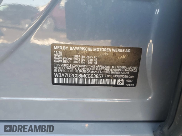 2021 BMW 7 Series 750i xDrive z VIN WBA7U2C08MCG03857, wystawiony jako Copart lot #48929915 z przebiegiem Nie podano mil oraz Szkoda całkowita • Salvage title. Historia ofert i sprzedaży dostępna na DreamBid. Obrazek 14.