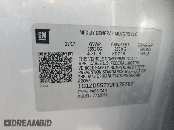 2018 Chevrolet Malibu LT with VIN 1G1ZD5ST7JF175787, listed as a Copart auction lot 55055235 with 73,851 mi miles and Salvage Title. Bid and sale history available at carsss.com. Image 12.