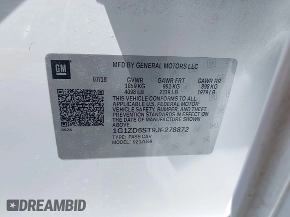 2018 Chevrolet Malibu LT with VIN 1G1ZD5ST9JF278872, listed as a IAAI auction lot 42660160 with 130,192 mi miles and . Bid and sale history available at DreamBid. Image 9.
