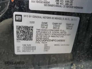 2023 Chevrolet Silverado 1500 LT Trail Boss with VIN 3GCUDFED4PG140806, listed as a Copart auction lot 43204895 with Not Provided miles and Salvage Title. Bid and sale history available at DreamBid. Image 12.