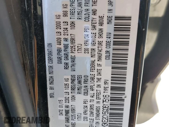 2016 Mazda CX-5 Touring z VIN JM3KE2CY5G0617516, wystawiony jako Copart lot #56421005 z przebiegiem 110 739 mil mil oraz Szkoda całkowita • Salvage title. Historia ofert i sprzedaży dostępna na DreamBid. Obrazek 14.