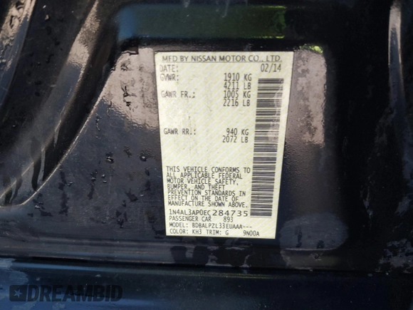 2014 Nissan Altima S with VIN 1N4AL3AP0EC284735, listed as a IAAI auction lot 41212568 with 194,625 mi miles and . Bid and sale history available at DreamBid. Image 9.