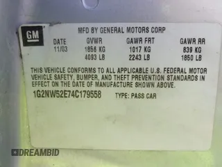 2004 Pontiac Grand Am GT z VIN 1G2NW52E74C179558, wystawiony jako IAAI lot #42191752 z przebiegiem 256 688 mil mil oraz . Historia ofert i sprzedaży dostępna na DreamBid. Obrazek 9.