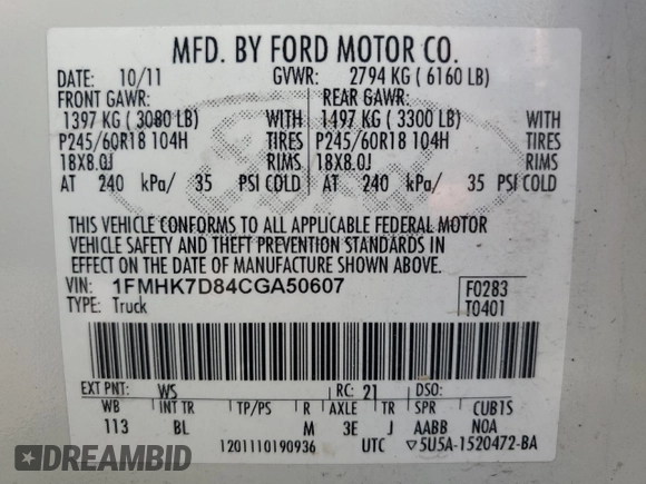 2012 Ford Explorer XLT z VIN 1FMHK7D84CGA50607, wystawiony jako Copart lot #54455775 z przebiegiem 157 653 mil mil oraz Szkoda całkowita • Salvage title. Historia ofert i sprzedaży dostępna na DreamBid. Obrazek 13.