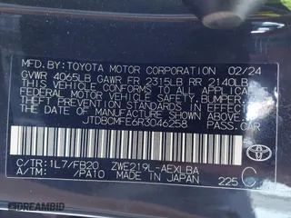 2024 Toyota Corolla Hybrid LE with VIN JTDBCMFE6R3046258, listed as a IAAI auction lot 41701485 with 31,819 mi miles. Bid and sale history available at carsss.com. Image 9.