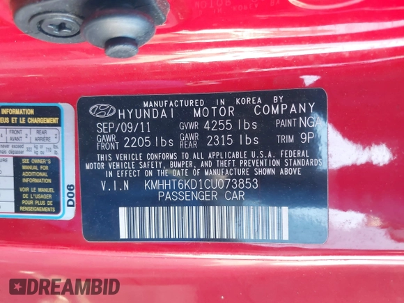 2012 Hyundai Genesis Coupe 2.0T с VIN KMHHT6KD1CU073853, выставлен на аукционе IAAI как лот 42238495 с пробегом 133 009 миль миль и . История ставок и продаж доступна на DreamBid. Изображение 9.