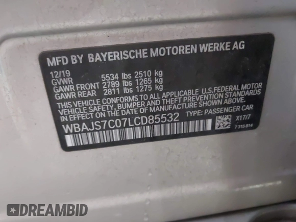 2020 BMW 5 Series M550i xDrive z VIN WBAJS7C07LCD85532, wystawiony jako IAAI lot #41518071 z przebiegiem 57 645 mil mil oraz . Historia ofert i sprzedaży dostępna na DreamBid. Obrazek 9.