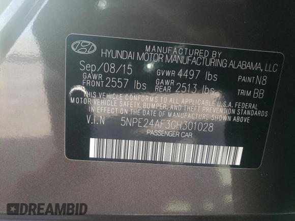 2016 Hyundai Sonata SE with VIN 5NPE24AF3GH301028, listed as a Copart auction lot 50470305 with 54,771 mi miles and Salvage Title. Bid and sale history available at carsss.com. Image 14.