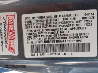 2014 Honda Odyssey EX-L with VIN 5FNRL5H64EB100941, listed as a IAAI auction lot 41918845 with 175,748 mi miles and . Bid and sale history available at DreamBid. Image 9.