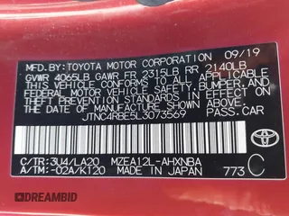 2020 Toyota Corolla Hatchback XSE with VIN JTNC4RBE5L3073569, listed as a IAAI auction lot 41347024 with 52,458 mi miles. Bid and sale history available at carsss.com. Image 9.
