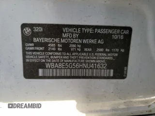 2017 BMW 3 Series 320i xDrive z VIN WBA8E5G56HNU41632, wystawiony jako Copart lot #51628865 z przebiegiem 45 978 mil mil oraz Szkoda całkowita • Salvage title. Historia ofert i sprzedaży dostępna na DreamBid. Obrazek 14.