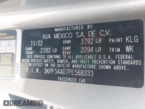 2023 Kia Forte GT-Line with VIN 3KPF54AD7PE568333, listed as a IAAI auction lot 41778382 with 24,536 mi miles. Bid and sale history available at carsss.com. Image 9.