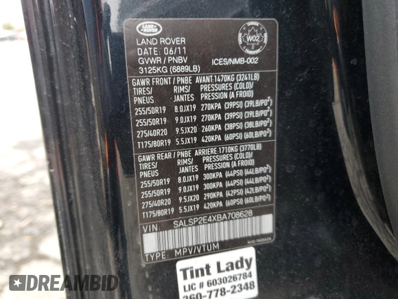 2011 Land Rover Range Rover Sport SC z VIN SALSP2E4XBA708628, wystawiony jako Copart lot #48435575 z przebiegiem Nie podano mil oraz Szkoda całkowita • Salvage title. Historia ofert i sprzedaży dostępna na DreamBid. Obrazek 12.