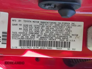 2007 Toyota Tacoma with VIN 5TELU42N87Z409472, listed as a IAAI auction lot 42296644 with 302,162 mi miles and . Bid and sale history available at DreamBid. Image 9.