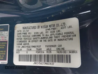 2007 Infiniti G35 with VIN JNKCV54E77M907637, listed as a IAAI auction lot 41539304 with Not Provided miles and . Bid and sale history available at carsss.com. Image 9.