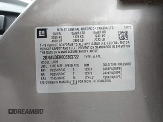 2012 Chevrolet Equinox LT w/1LT with VIN 2GNALDEK6C6303722, listed as a IAAI auction lot 41932672 with 102,765 mi miles. Bid and sale history available at carsss.com. Image 9.