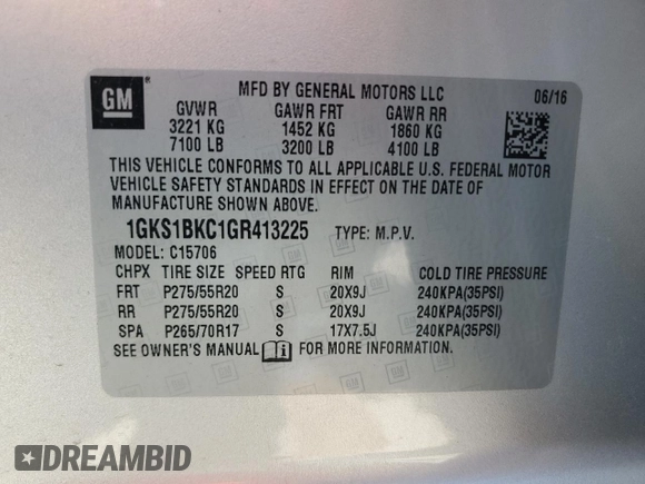 2016 GMC Yukon SLT with VIN 1GKS1BKC1GR413225, listed as a Copart auction lot 66547034 with 56,073 mi miles and Salvage Title. Bid and sale history available at carsss.com. Image 13.