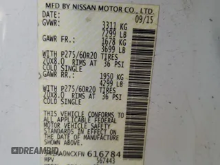 2015 Nissan Armada Platinum z VIN 5N1AA0NCXFN616784, wystawiony jako Copart lot #73331944 z przebiegiem 187 771 mil mil oraz Szkoda całkowita • Salvage title. Historia ofert i sprzedaży dostępna na DreamBid. Obrazek 16.