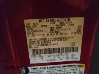 2010 Ford F-150 XL with VIN 1FTEW1E88AFD74475, listed as a Copart auction lot 33668862 with Not Provided miles and Salvage Title. Bid and sale history available at carsss.com. Image 10.
