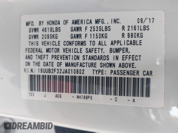 2018 Acura TLX with VIN 19UUB2F32JA010602, listed as a IAAI auction lot 42314195 with 60,666 mi miles and . Bid and sale history available at DreamBid. Image 9.