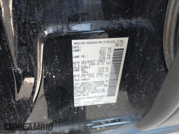 2022 Nissan Frontier SV with VIN 1N6ED1EJ8NN694882, listed as a IAAI auction lot 42382621 with Not provided miles and . Bid and sale history available at DreamBid. Image 9.