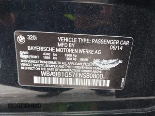 2014 BMW 3 Series 320i with VIN WBA3B1G57ENS80800, listed as a IAAI auction lot 42097683 with 152,924 mi miles. Bid and sale history available at carsss.com. Image 9.
