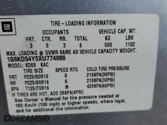 1999 Cadillac DeVille z VIN 1G6KD54Y5XU774986, wystawiony jako Copart lot #50167955 z przebiegiem 151 375 mil mil oraz Czysty tytuł • Clean title. Historia ofert i sprzedaży dostępna na DreamBid. Obrazek 12.