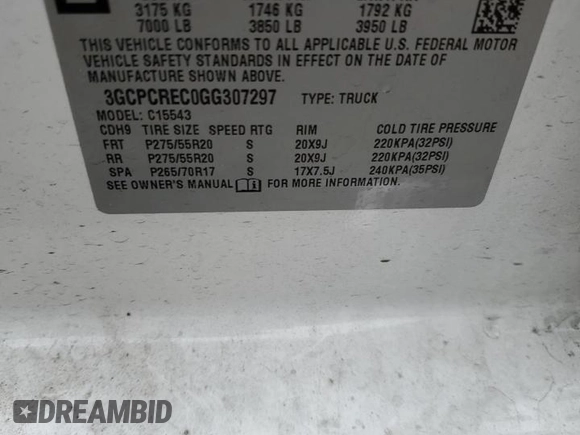 2016 Chevrolet Silverado 1500 LT with VIN 3GCPCREC0GG307297, listed as a Copart auction lot 55202355 with 47,535 mi miles and Salvage Title. Bid and sale history available at DreamBid. Image 12.