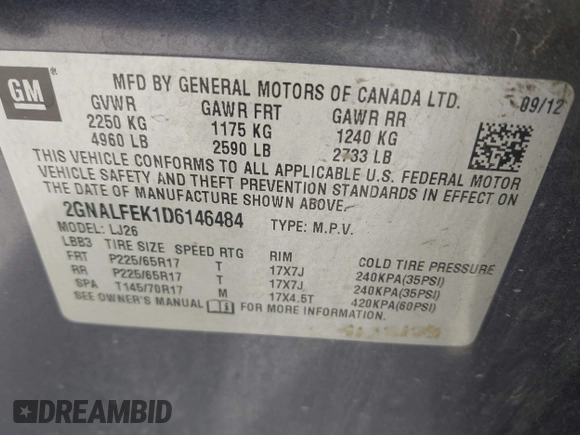 2013 Chevrolet Equinox LTZ with VIN 2GNALFEK1D6146484, listed as a IAAI auction lot 41981883 with 201,394 mi miles. Bid and sale history available at carsss.com. Image 9.